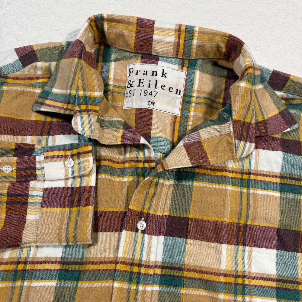 Frank & Eileen Mackenzie Womens Shirt OS Oversized Plaid Tan Long Sleeve EUC